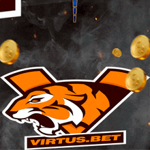 a logo for virtus.bet with a fox and coins