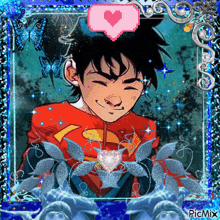 a picture of a boy in a superman costume with a heart in his chest