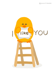 an illustration of a chick holding a sign that says i like you