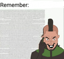 a cartoon of a man with a mohawk and glasses talking on a cell phone
