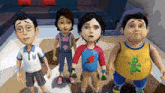 a group of cartoon characters standing next to each other in a living room .