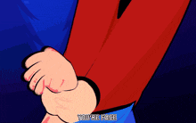 a cartoon character says " you 're face " while holding his fist up