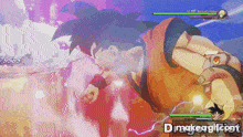 a screenshot of a video game shows a character named goku fighting another character