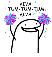 a drawing of a stick figure holding pom poms with the words viva tum tum tum viva