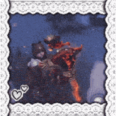a picture of a girl hugging a monster with a hearts sticker