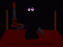 a cartoon character is holding a candle in a bed