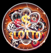 a lottery memecoin logo with dice balls and a dollar sign