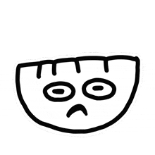 a black and white drawing of a face with a sad look on its face