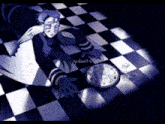 a black and white checkered floor with a clock on it that says gabriel