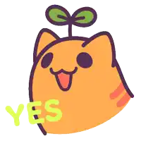 a cartoon drawing of a cat with a plant growing out of its head and the word yes below it