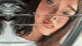 a close up of a woman 's face in a car with a glitch effect .