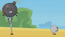 a cartoon of a bomb a basketball and a golf ball on the beach