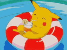 chilling pikachu pokemon orange juice summer
