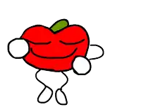 a cartoon drawing of an apple with arms and legs and a smiling face .