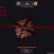 a screenshot of a minecraft game shows a fight between wood luke and the iron centipede