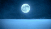 a full moon is rising over a snowy landscape .