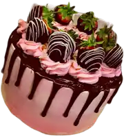 a cake with chocolate covered strawberries on top of it