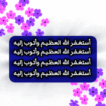 purple flowers are surrounding a blue sign with arabic writing on it