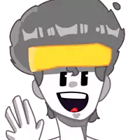 a cartoon drawing of a person with a yellow band on their head