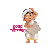 a cartoon of a man holding a newspaper with the words " good morning " written below him