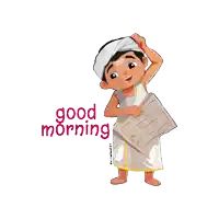 a cartoon of a man holding a newspaper with the words " good morning " written below him
