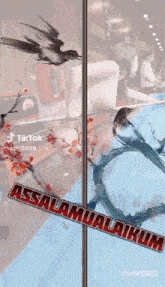 a picture of a bird and flowers with the words " assalamualaikum "