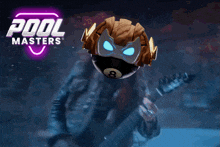 an advertisement for pool masters shows a pool ball with a mask on it