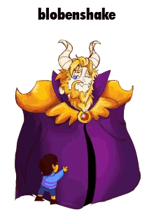 a cartoon of a man with horns and a purple cape that says blobenshake on the bottom