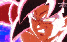 a close up of a cartoon character 's face with a purple background