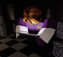 a cartoon character in a purple uniform with a badge on his chest