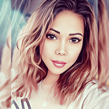 a painting of a woman 's face with a white shirt that says ' i ' on it