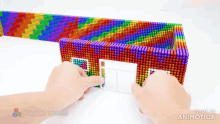a person is playing with a toy that says made in animonica