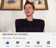 a youtube video titled breaking my silence has 52k views