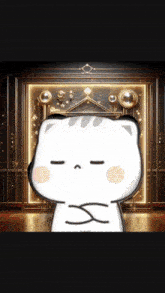 a cartoon cat with its eyes closed in front of a wall