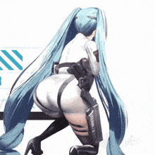 a woman with long blue hair is holding a gun that says team-2
