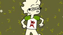 a cartoon drawing of a person wearing glasses and a shirt with a red star on it