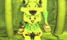 a cartoon of a dog wearing a green shirt