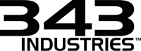the 343 industries logo is black and white on a white background