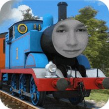 a blue train with the number 1 on the front of it