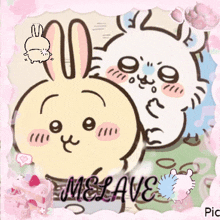 a picture of a cat and a rabbit with the name melave on the bottom right