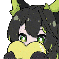 a cartoon drawing of a girl with green eyes covering her face with a yellow heart