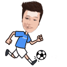 hau zozo soccer player kick soccer ball blue shirt
