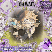 a picture of a person reading a newspaper with the words oh wait happy thursday