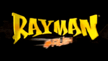 rayman rush logo on a black background with red letters