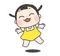 a cartoon of a little girl in a yellow dress jumping in the air .