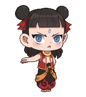 a cartoon drawing of a girl with a blue eye and a circle on her forehead