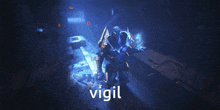 the word vigil that is on a dark background
