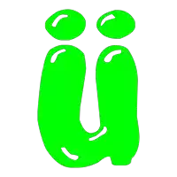 a green letter u with two dots on it
