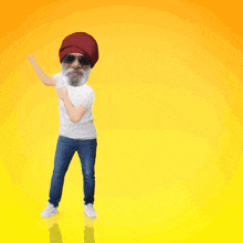 a man is dancing in front of a sign that says " oh yeah "