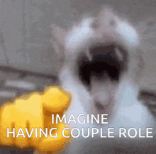 a picture of a cat with its mouth wide open and the words imagine having couple role below it